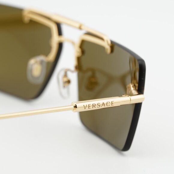 Versace VE2245 100273 Sunglasses Gold Rectangle Frame, Brown Gradient Lenses